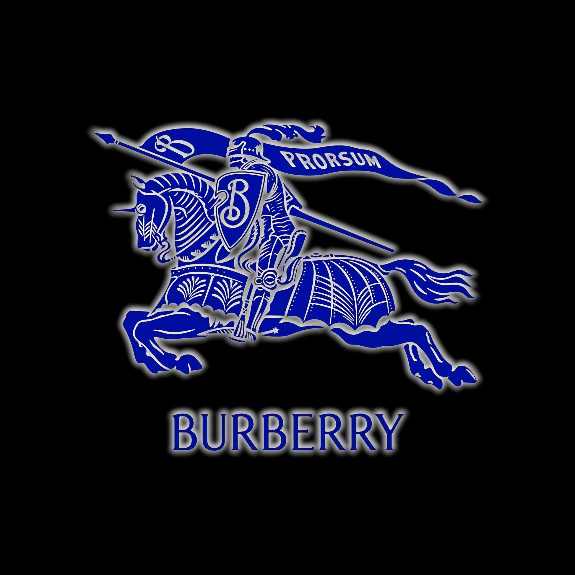Burberry logo with a horse and shield design on a black background